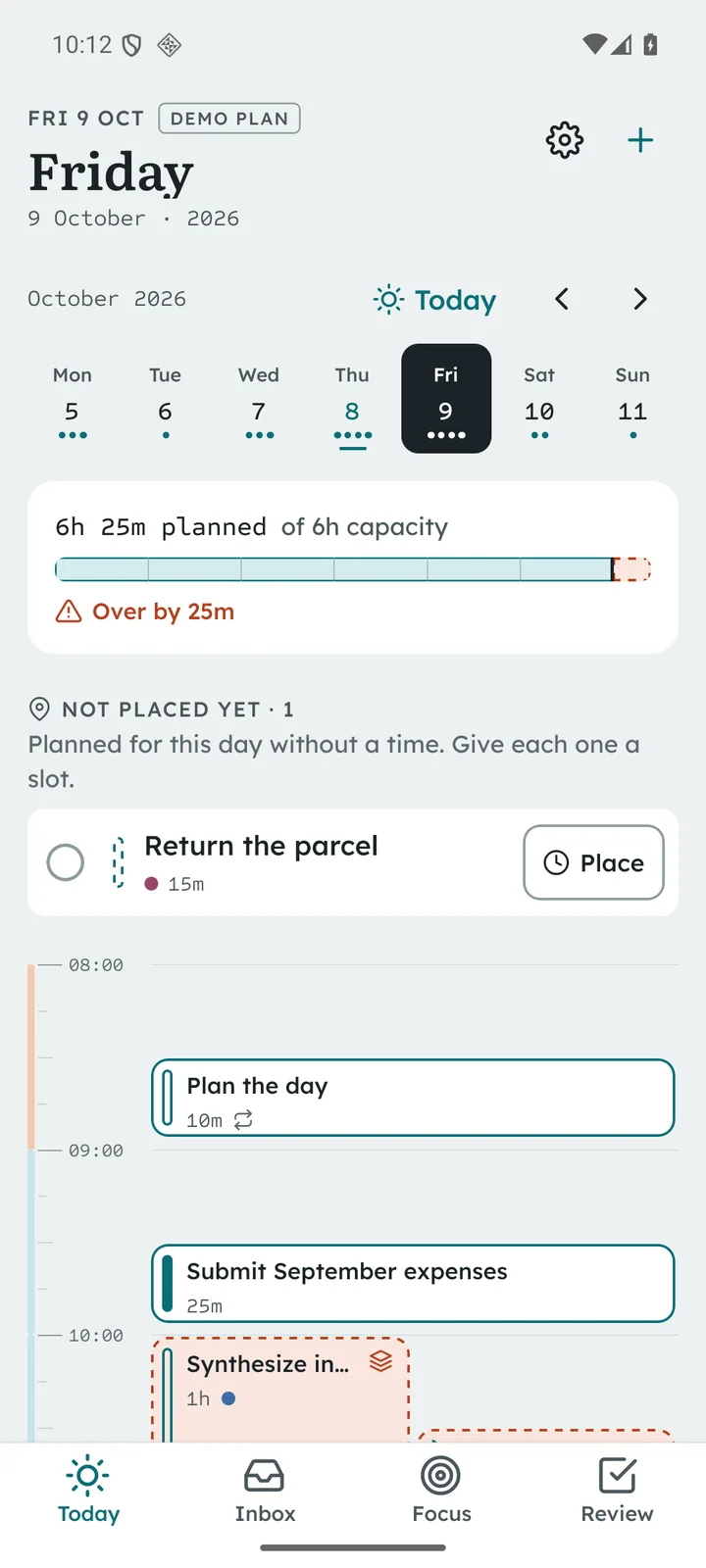 Time ruler on Android: blocks sized by duration and two overlapping work blocks side by side, marked as an overlap